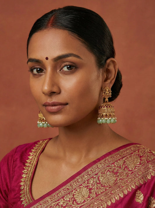 Sharvika Green Temple Jhumkas