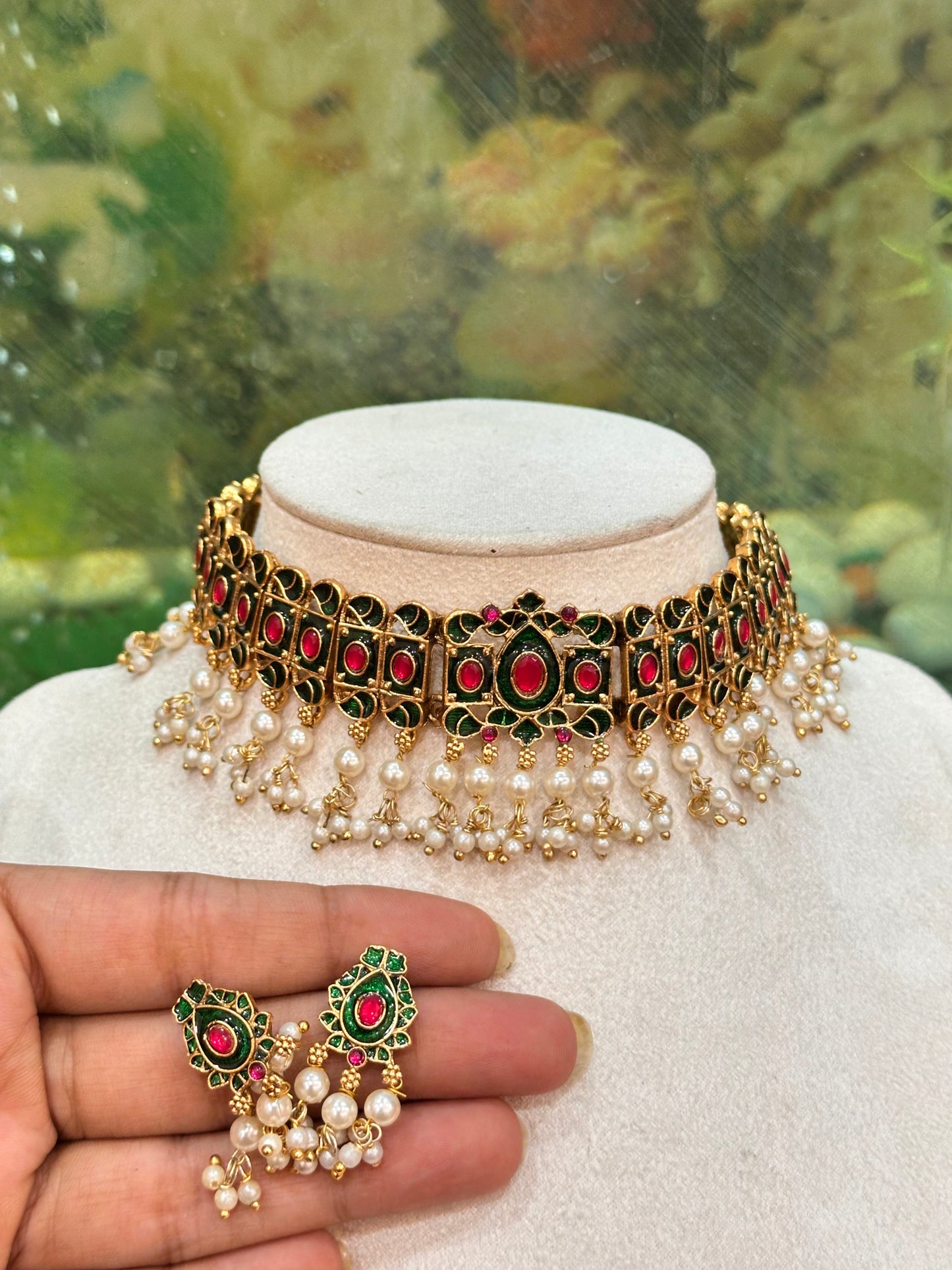 Green Meenakari Choker Set