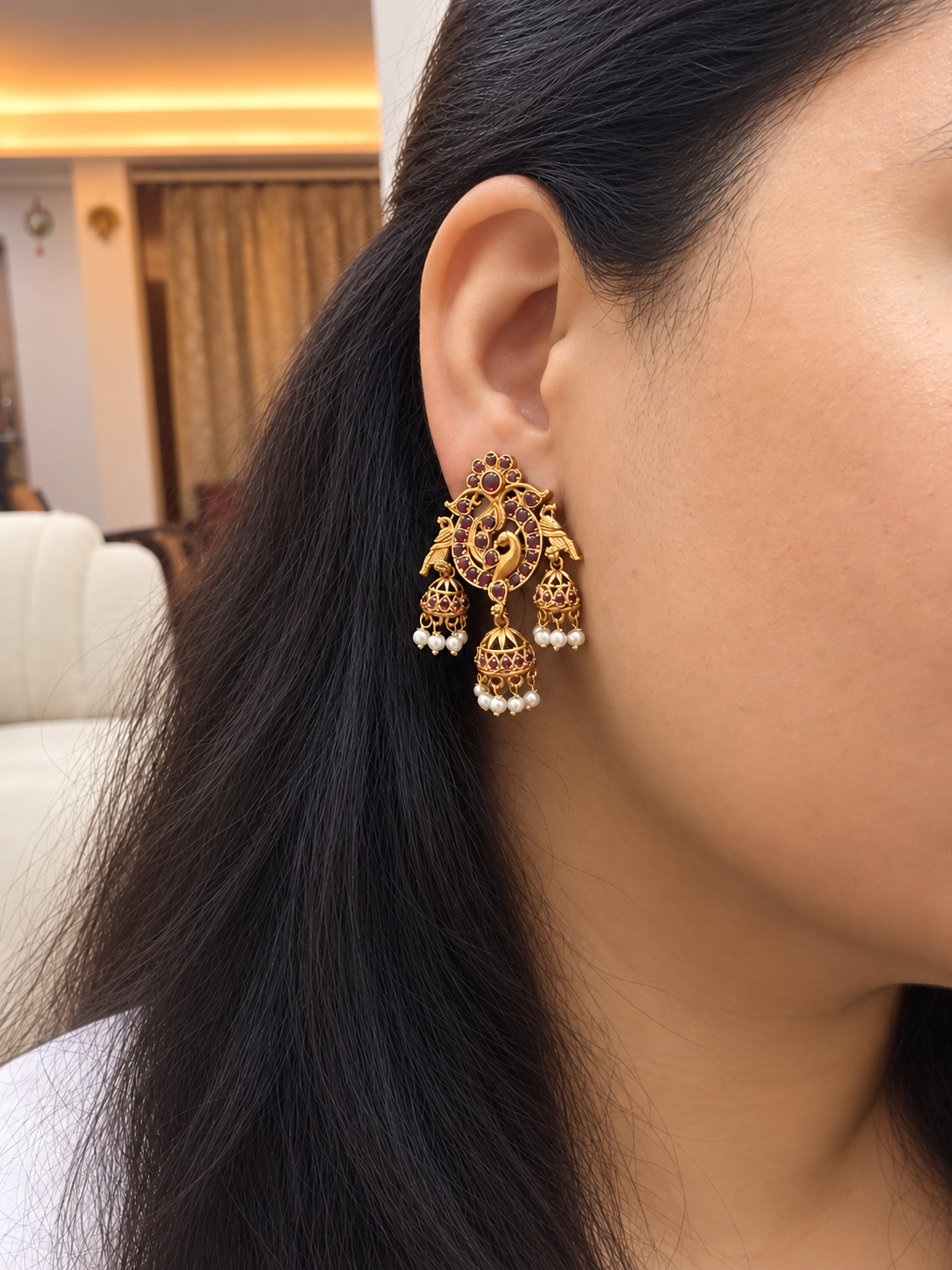 Red Mayurangi Jhumkis