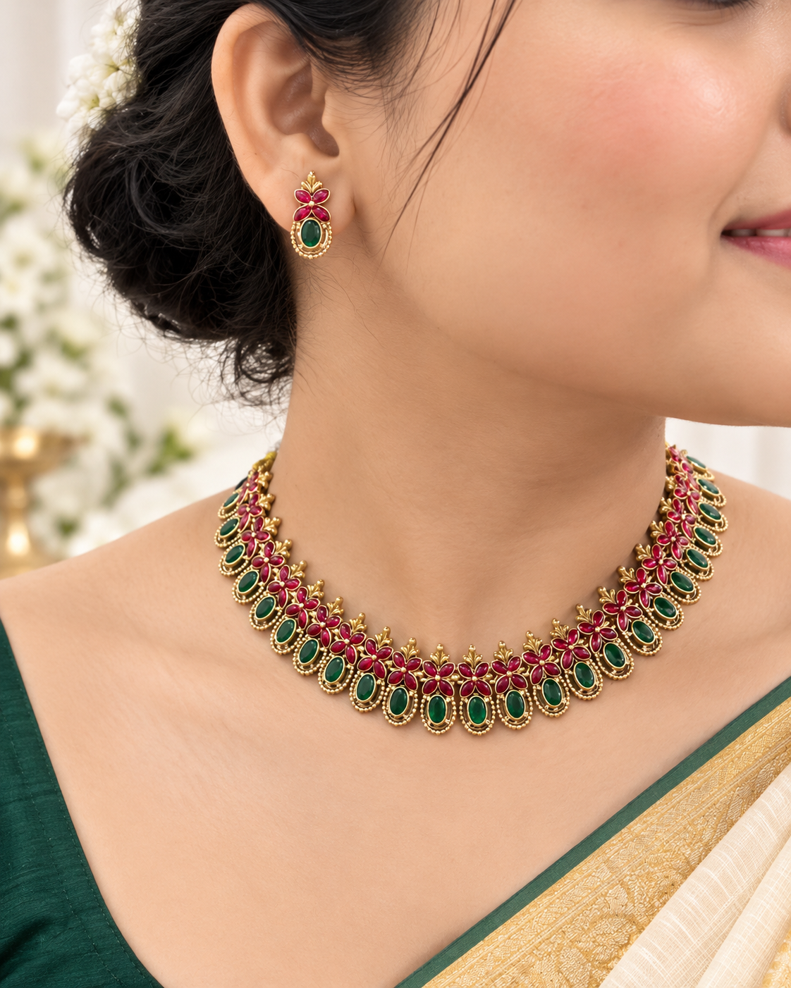 Red & Green Meenakari Necklace Set