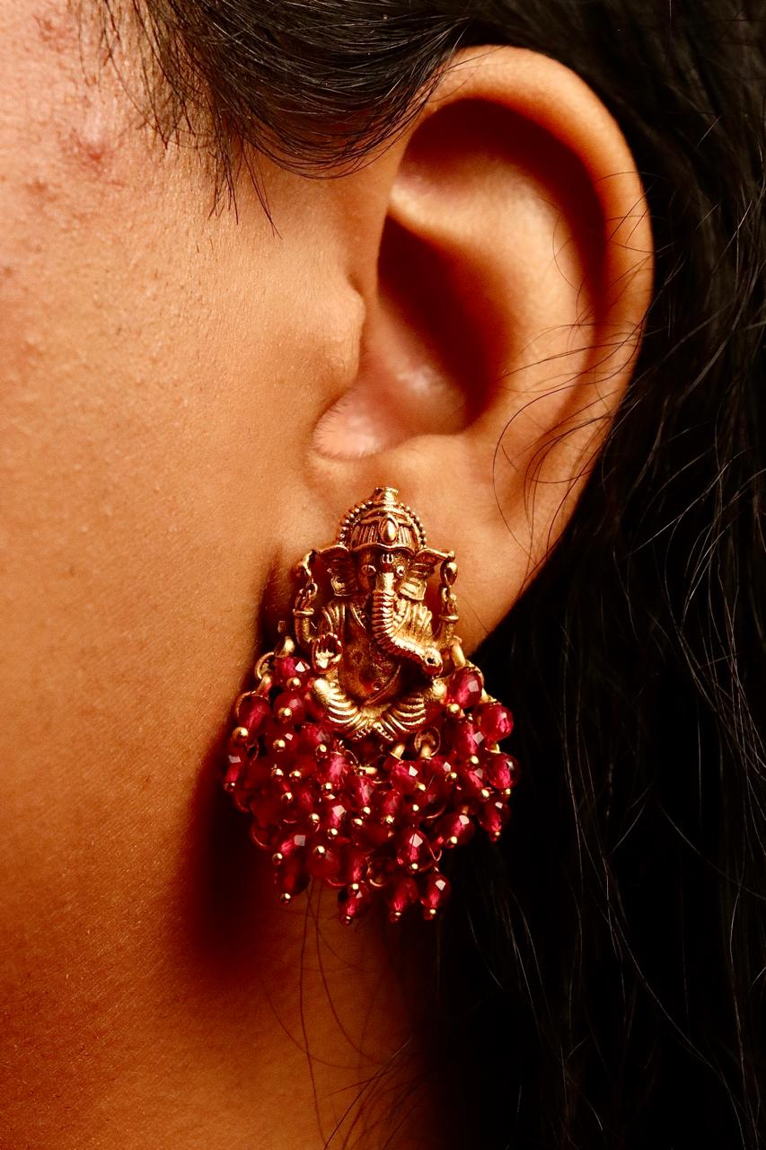 Shri Ganesh Red Earrings