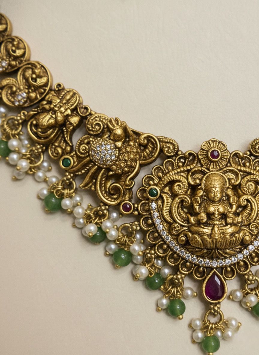 Mahapushp Matte Gold Necklace Set