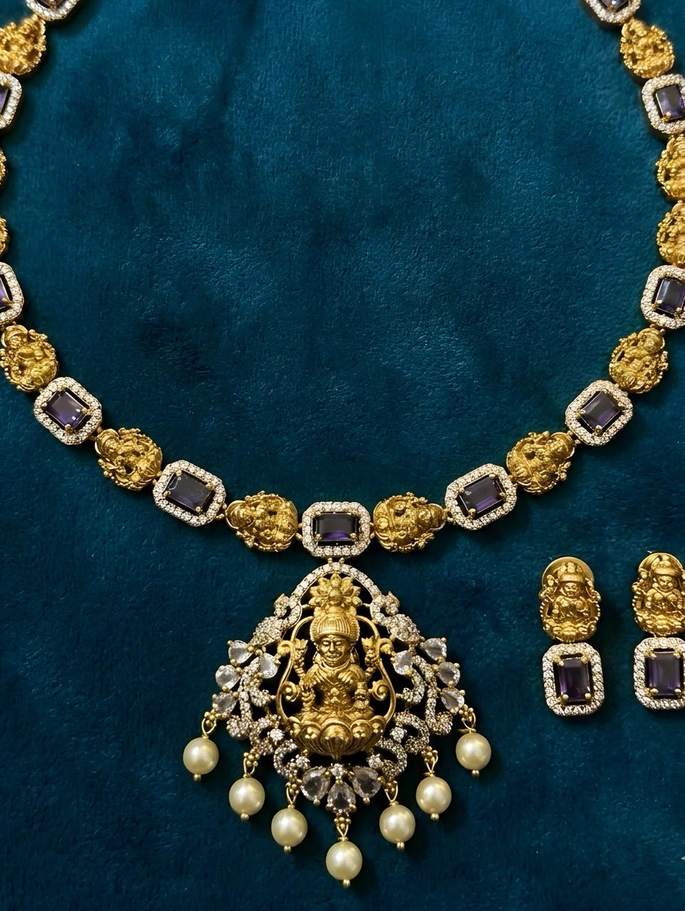 Geetha Purple AD Necklace Set