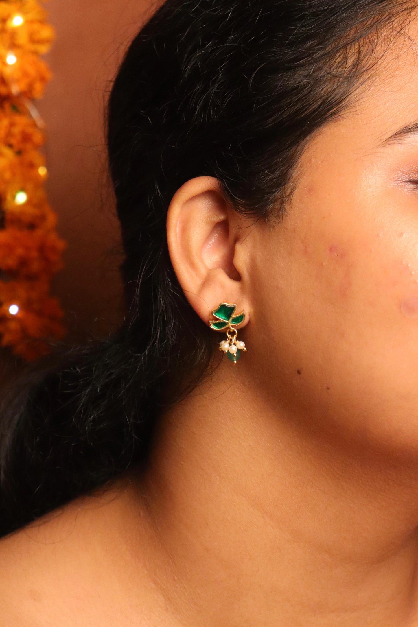 Green Meenakari Studs