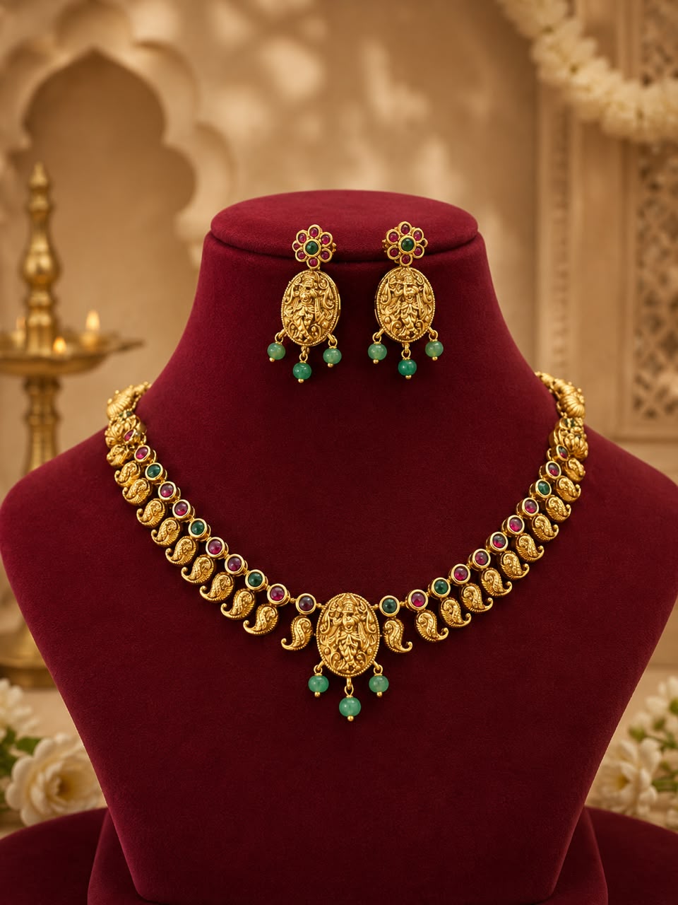 Shri Krishna 1G Gold Polish Necklace Set