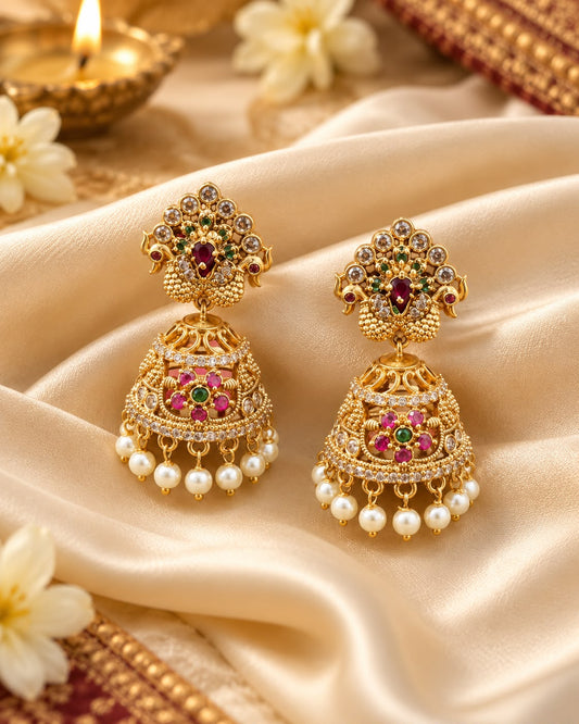 Mayur Pushpa AD Pearl Jhumkas