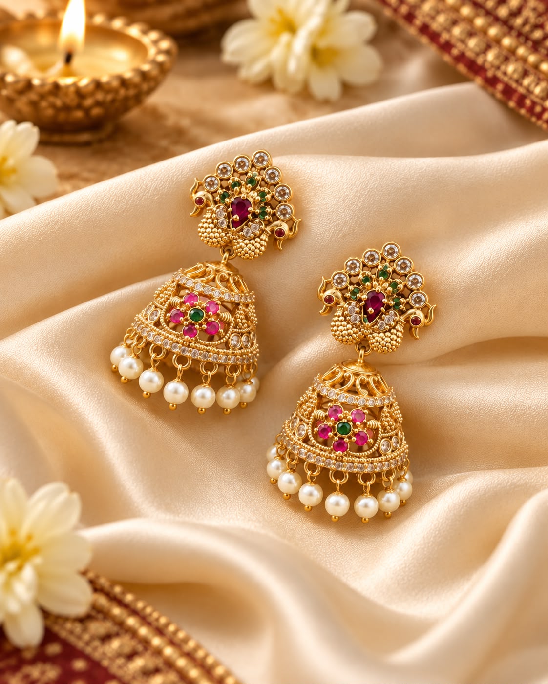 Mayur Pushpa AD Pearl Jhumkas