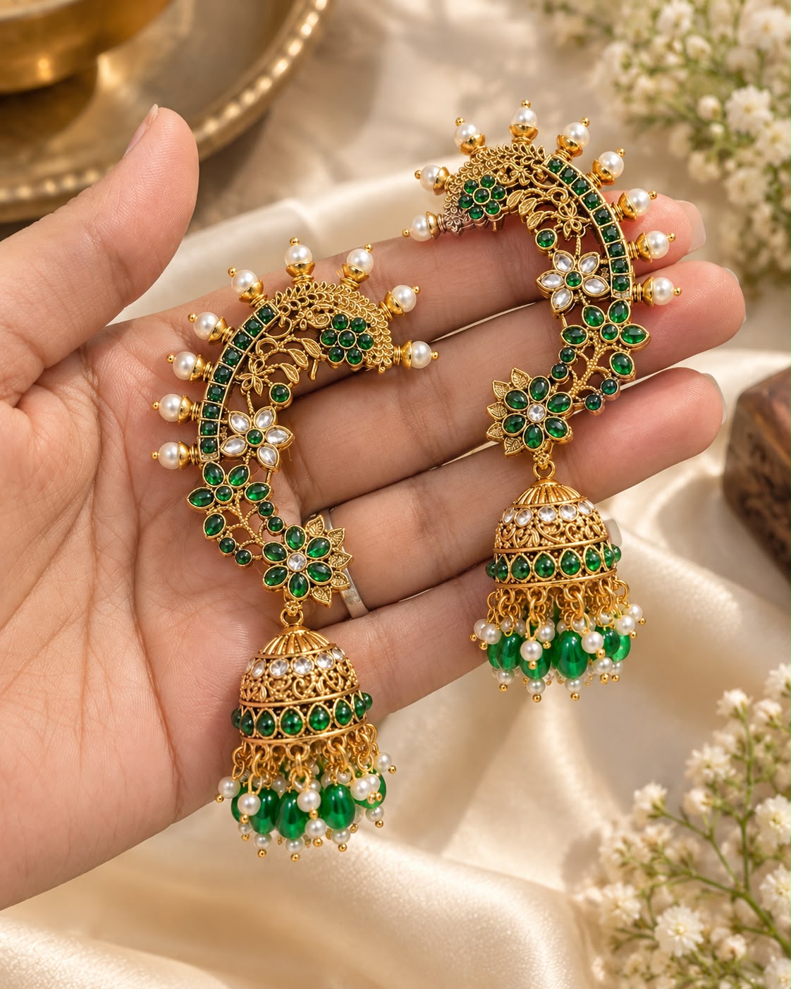 Varnika Green Ear Cuffs
