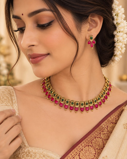 Pink Palakam Necklace Set