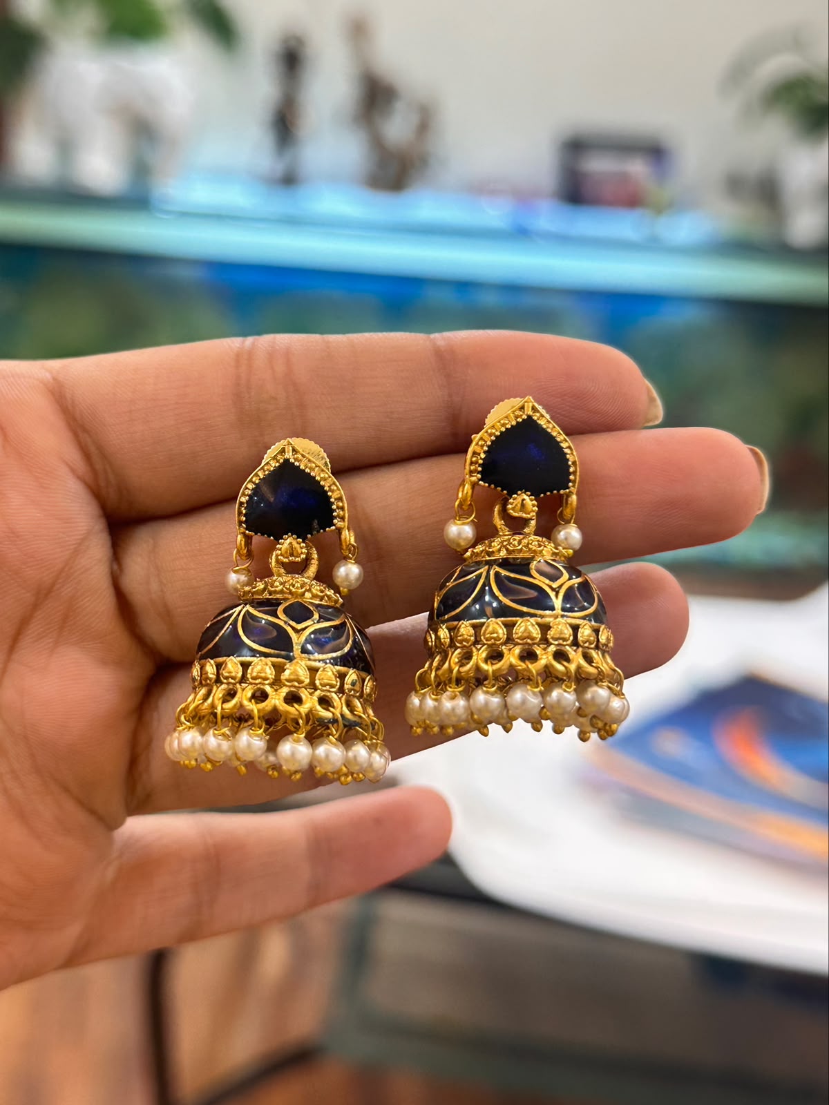 Blue Enamel Jhumkas