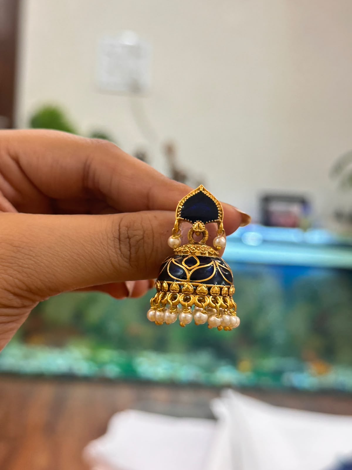 Blue Enamel Jhumkas