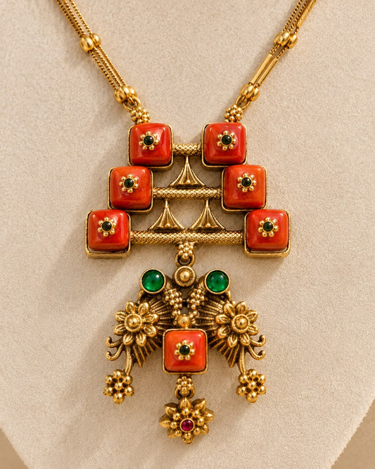Kashvi Coral Pendant Set