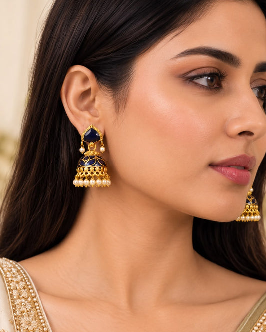 Blue Enamel Jhumkas