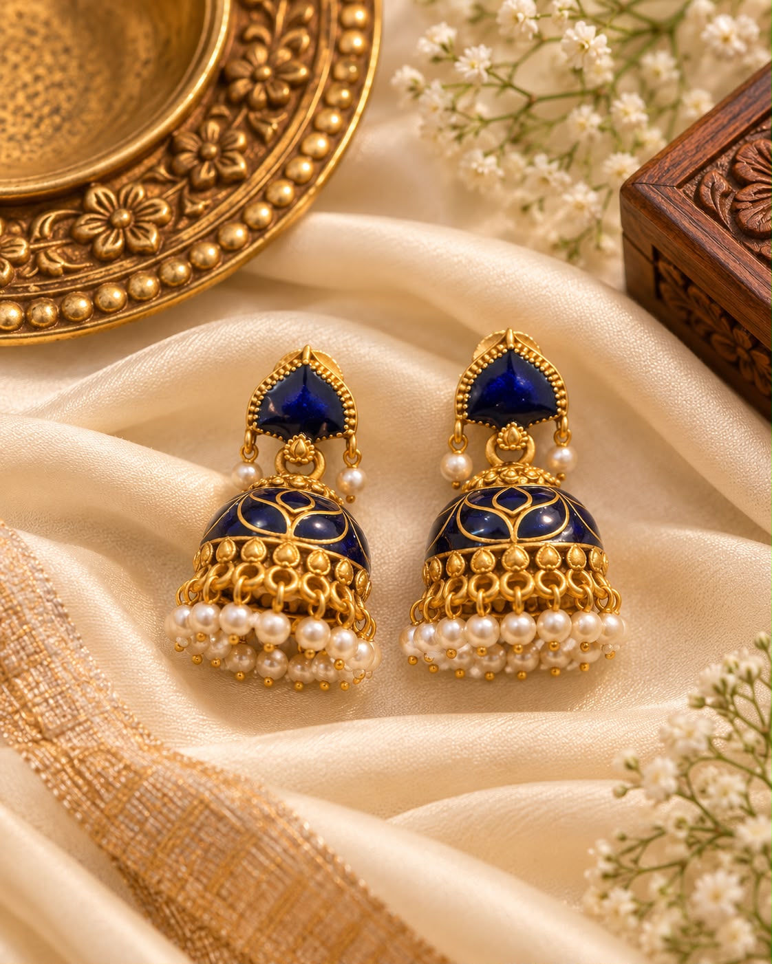 Blue Enamel Jhumkas
