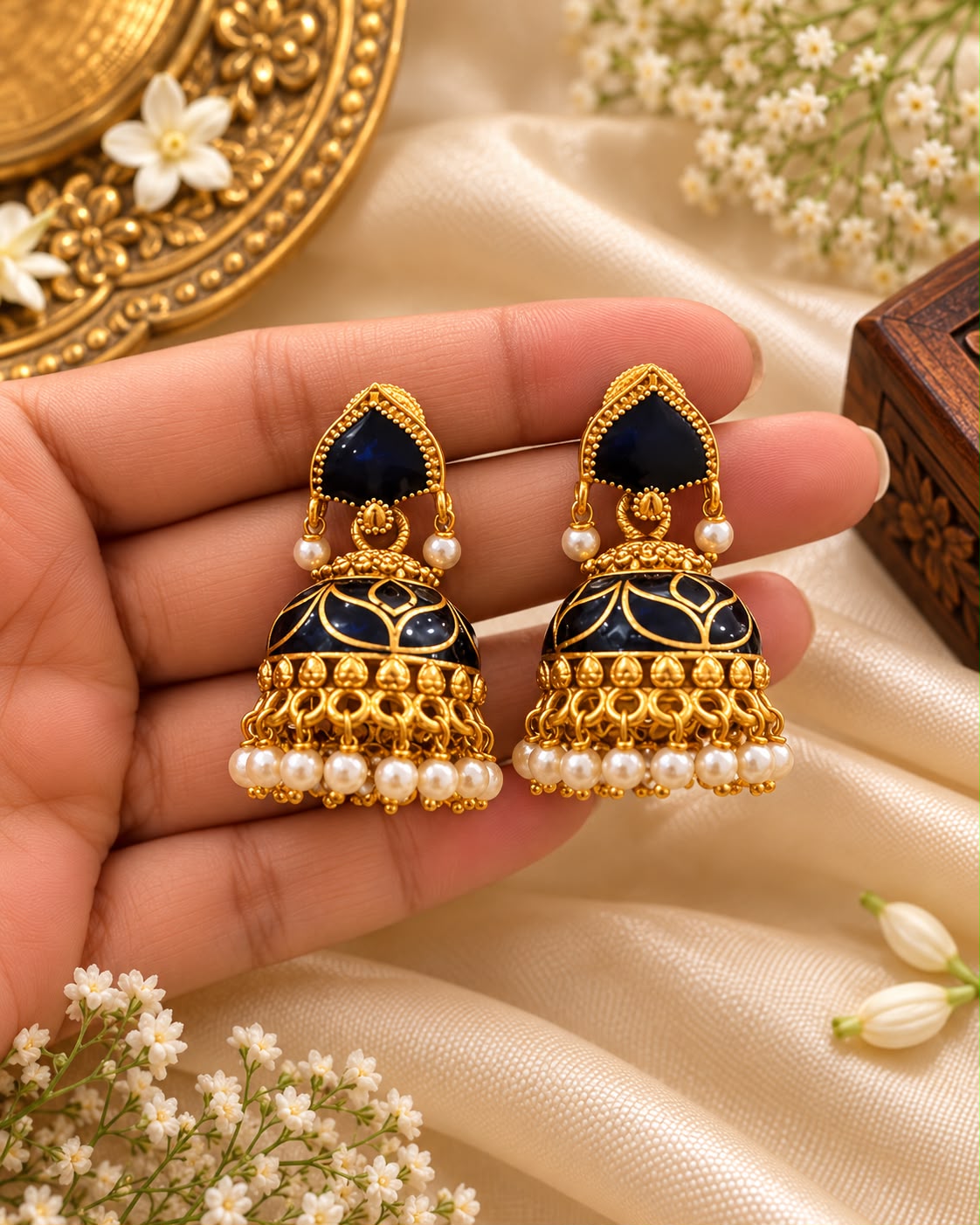 Blue Enamel Jhumkas