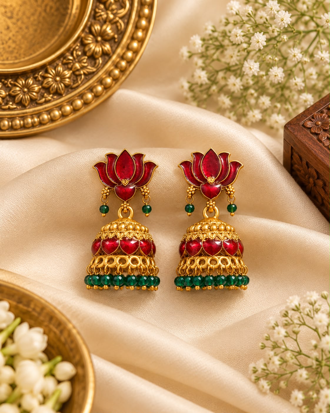 Red Lotus Jhumkas
