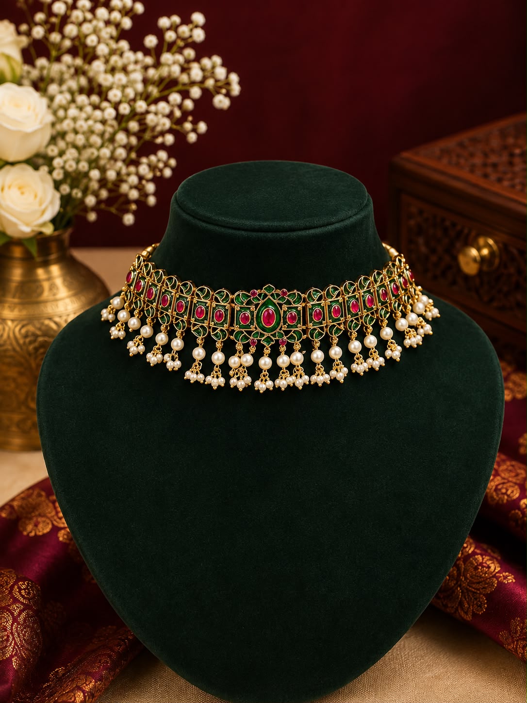 Green Meenakari Choker Set