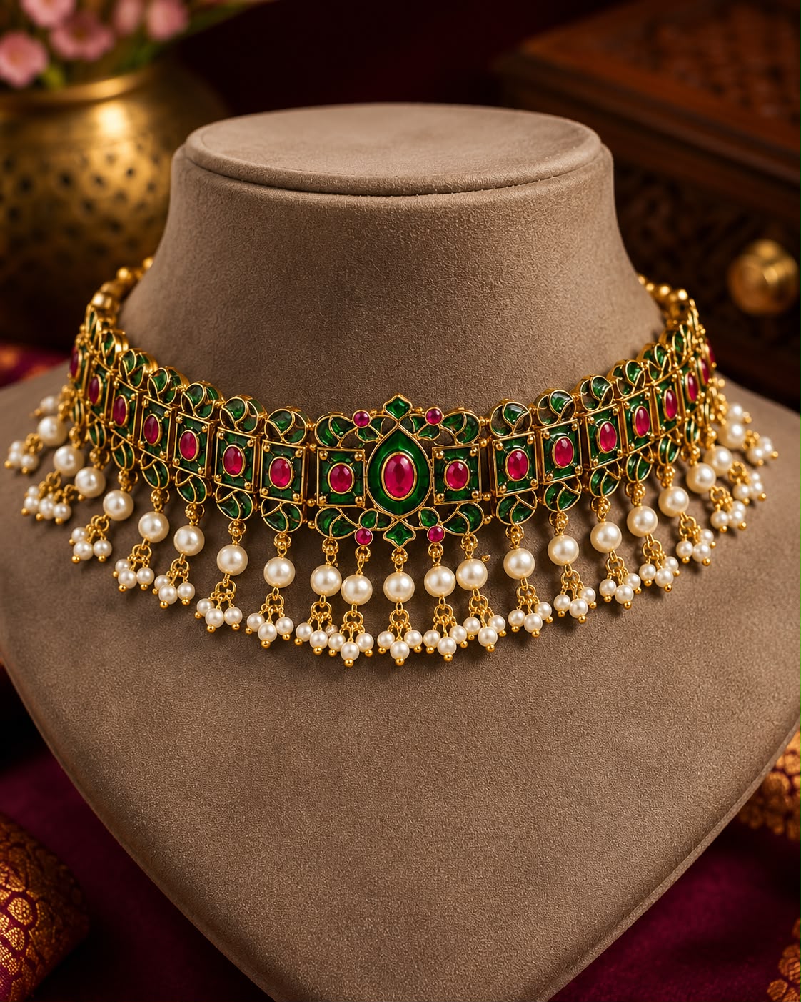 Green Meenakari Choker Set