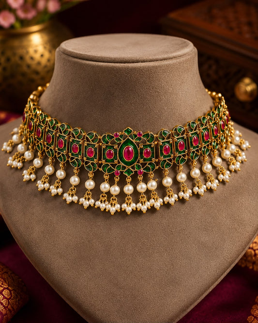 Green Meenakari Choker Set