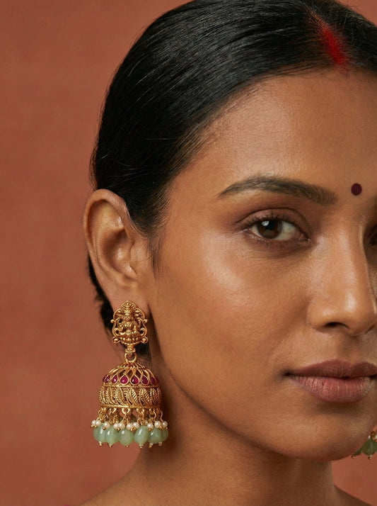 Sharvika Green Temple Jhumkas
