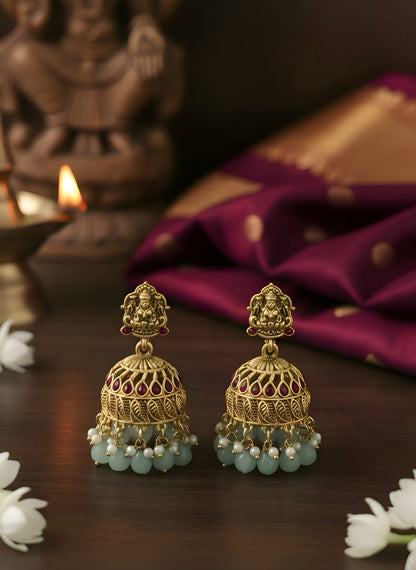 Sharvika Green Temple Jhumkas