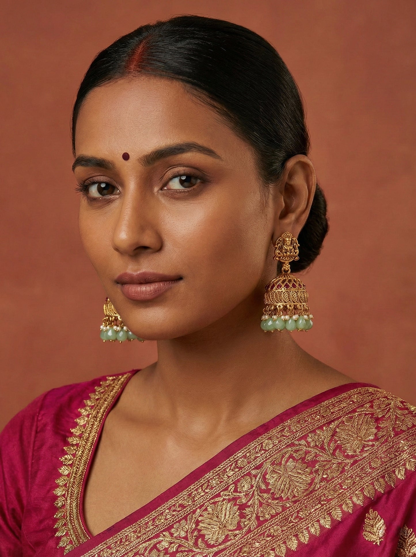 Sharvika Green Temple Jhumkas