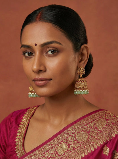 Sharvika Green Temple Jhumkas
