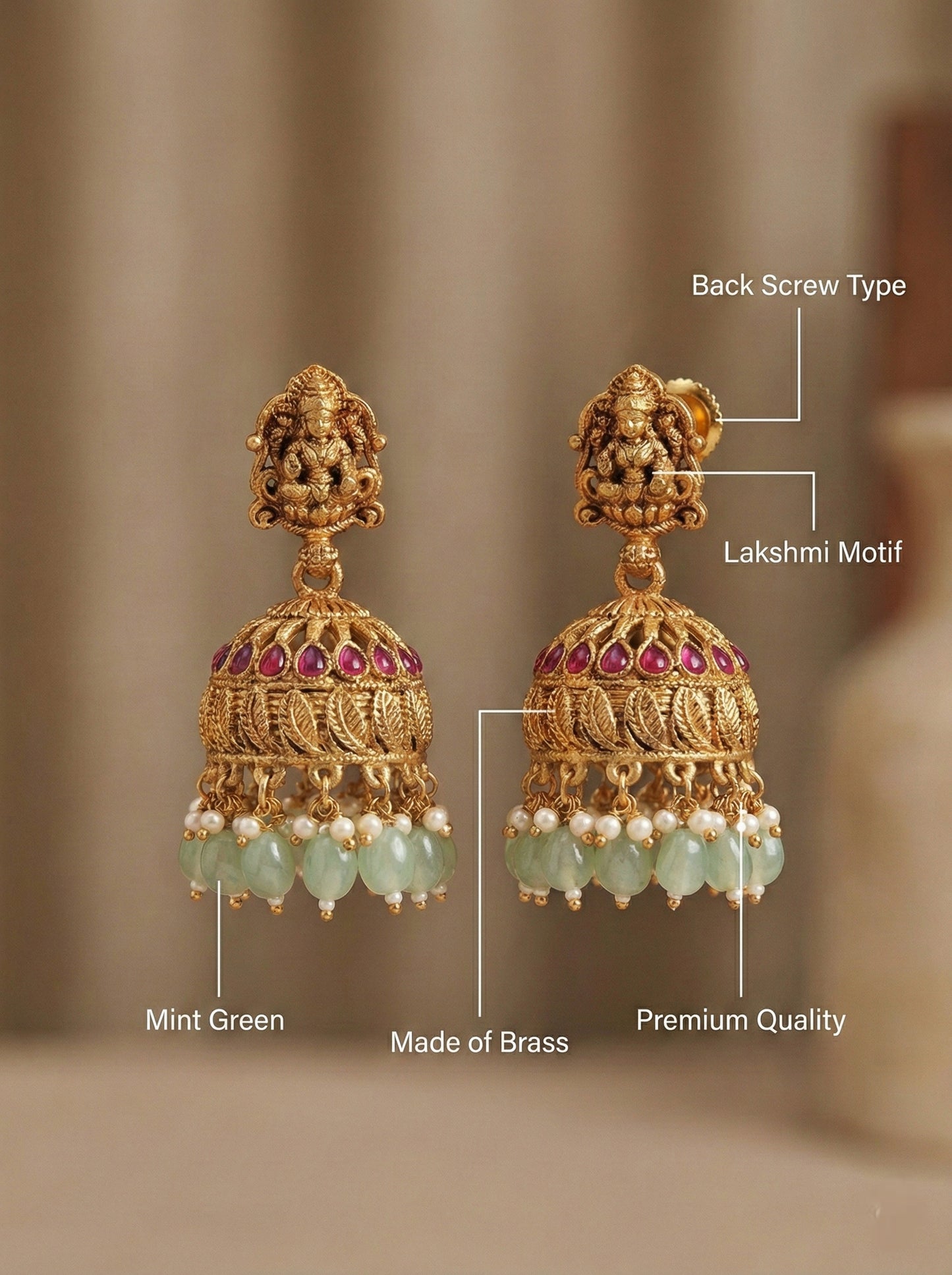 Sharvika Green Temple Jhumkas