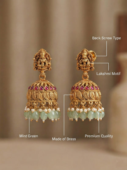 Sharvika Green Temple Jhumkas