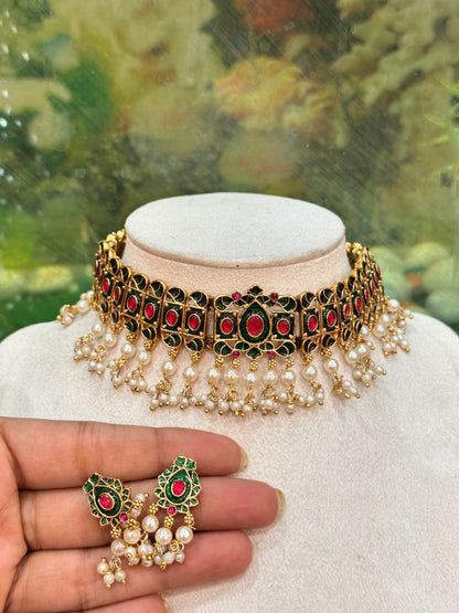 Green Meenakari Choker Set