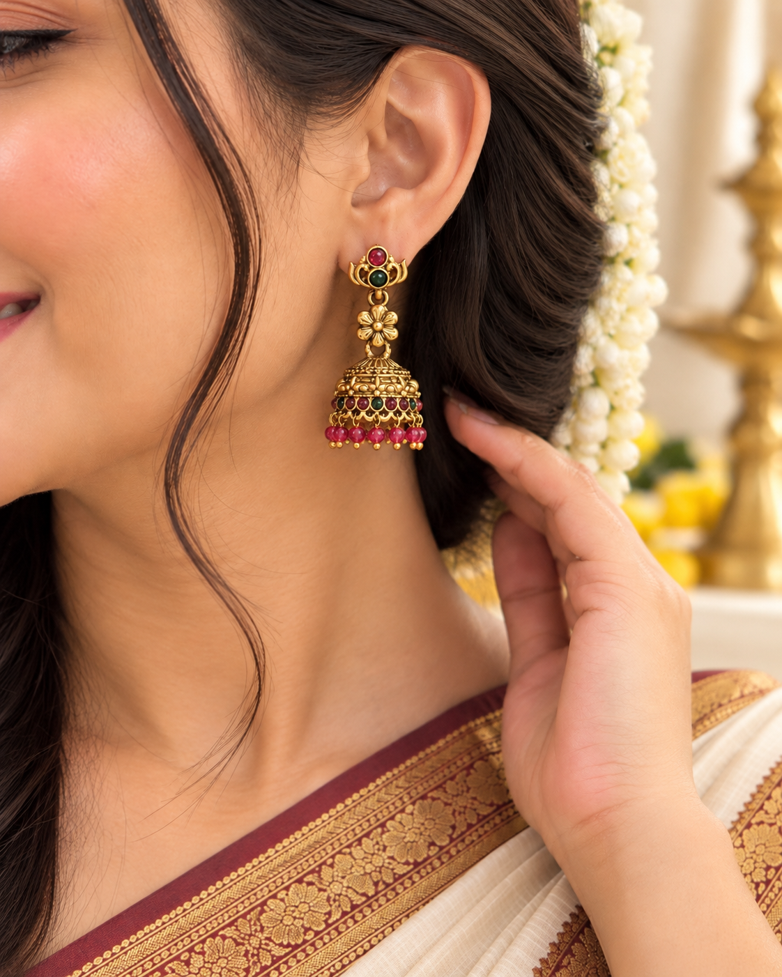 Red Gulab Earrings