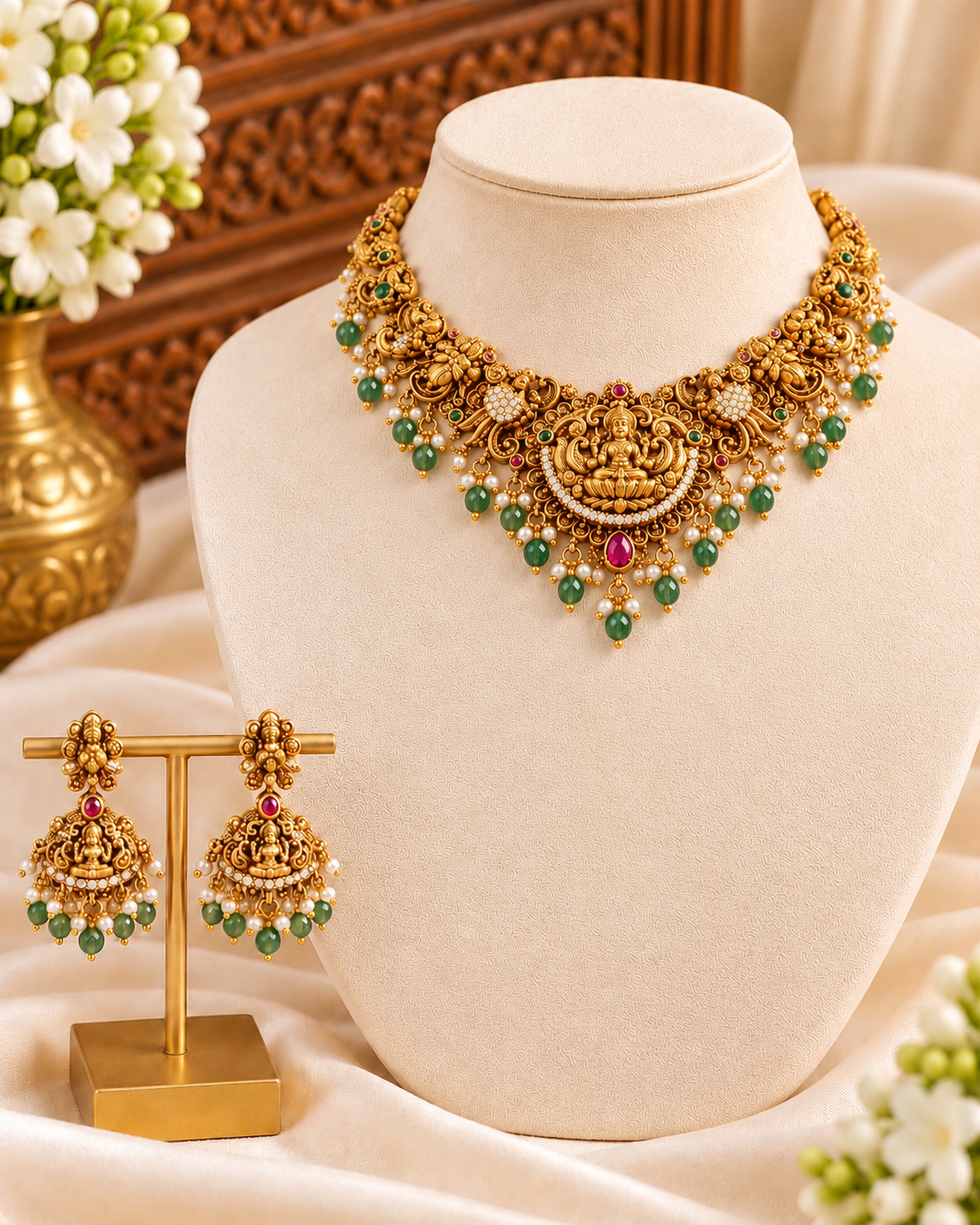 Mahapushp Matte Gold Necklace Set