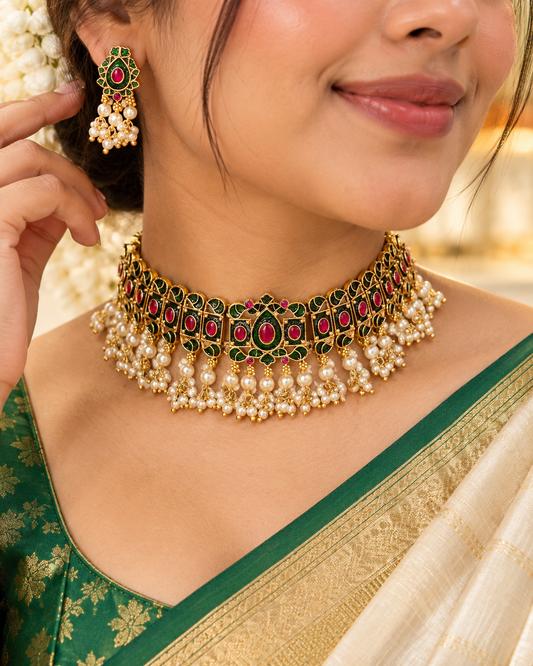 Green Meenakari Choker Set