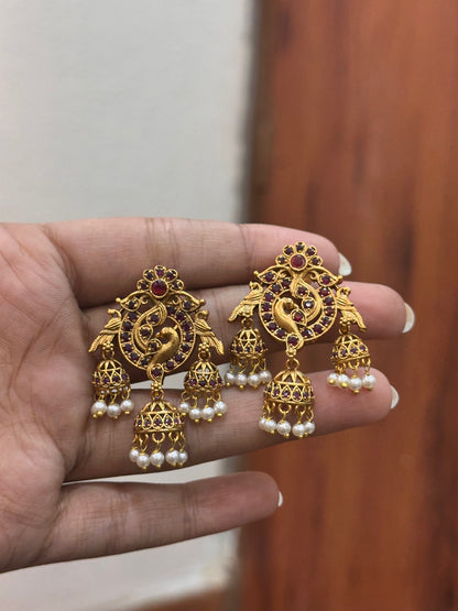 Red Mayurangi Jhumkis