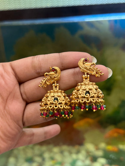 Mahima Peacock Multicolor Jhumkas