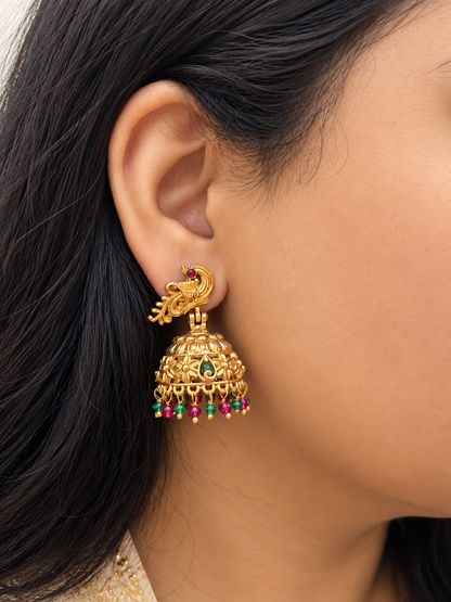 Mahima Peacock Multicolor Jhumkas