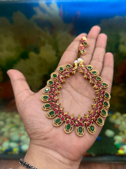 Red & Green Meenakari Necklace Set