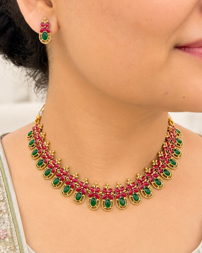 Red & Green Meenakari Necklace Set