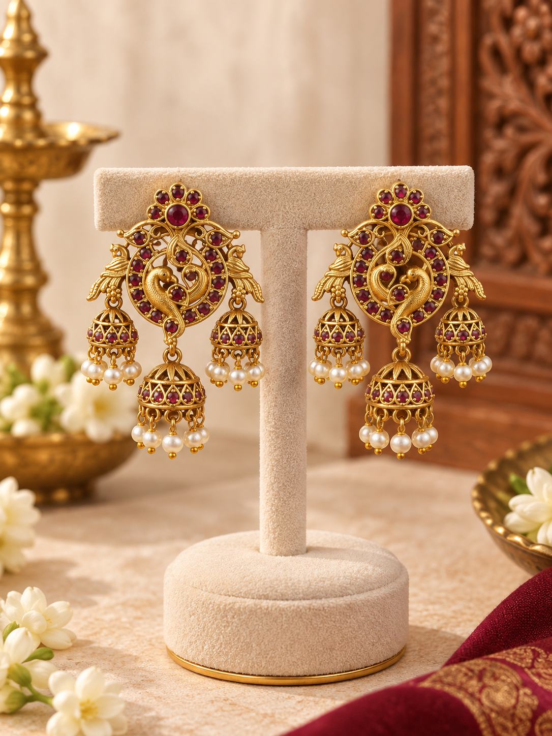 Red Mayurangi Jhumkis