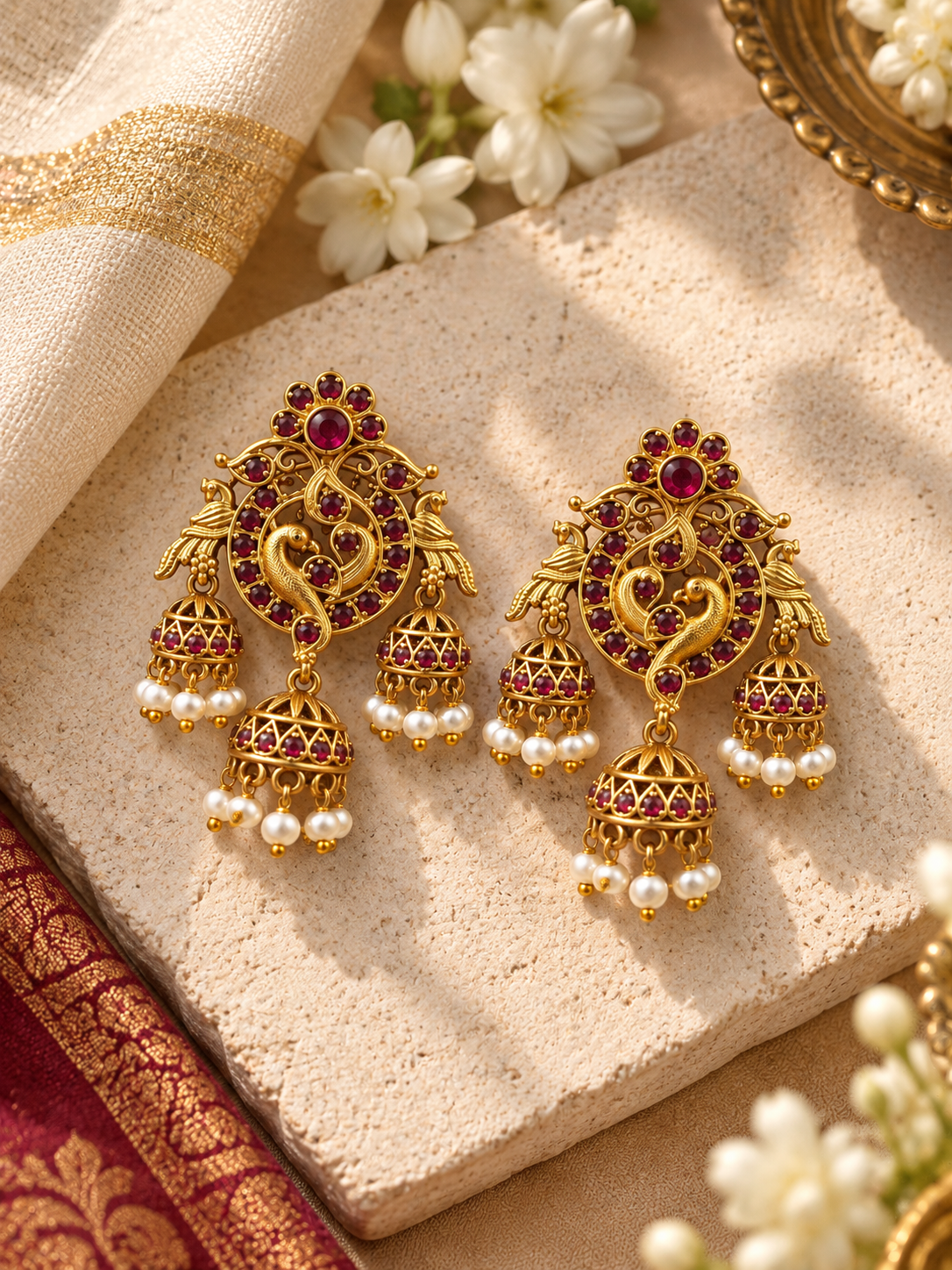 Red Mayurangi Jhumkis