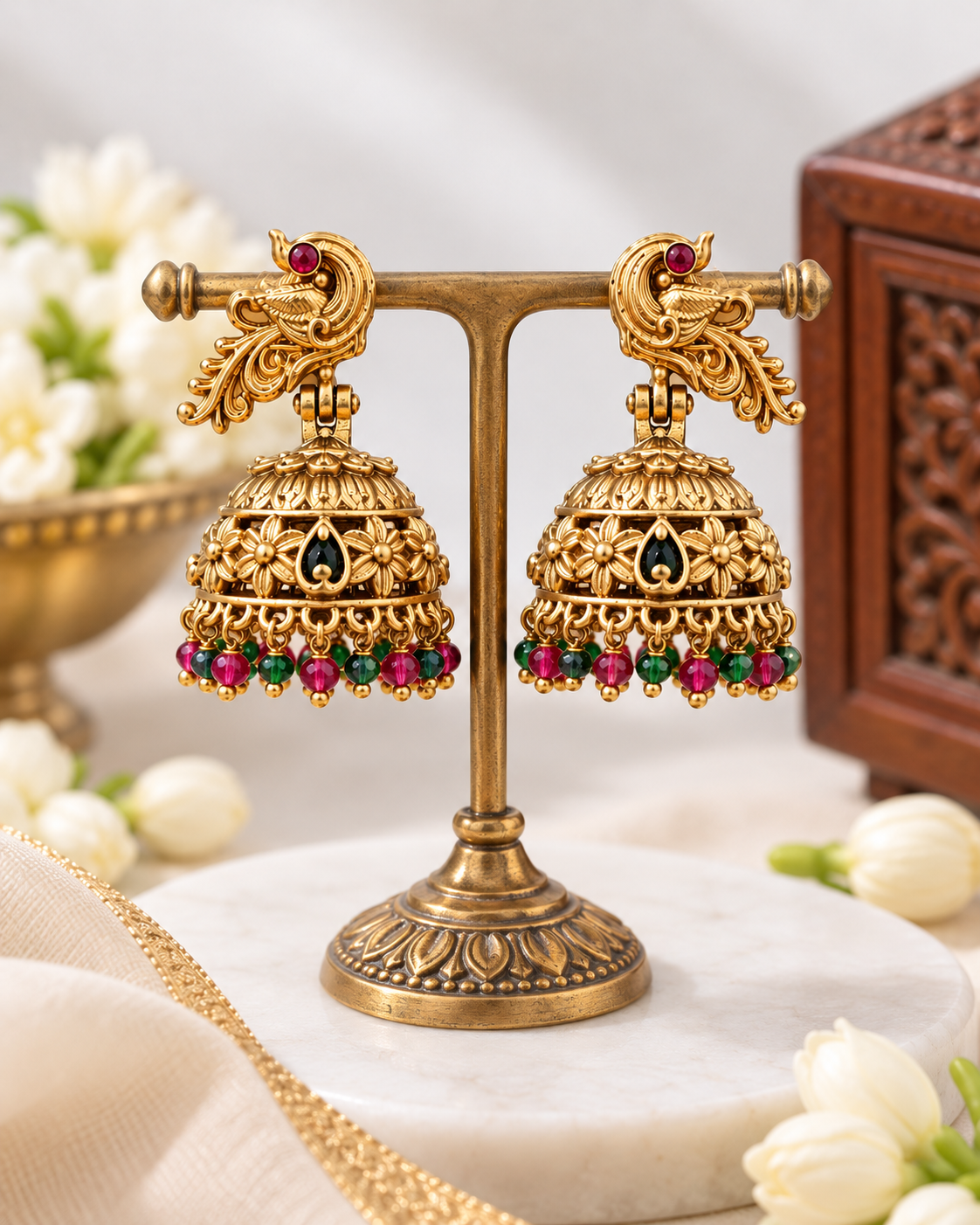 Mahima Peacock Multicolor Jhumkas