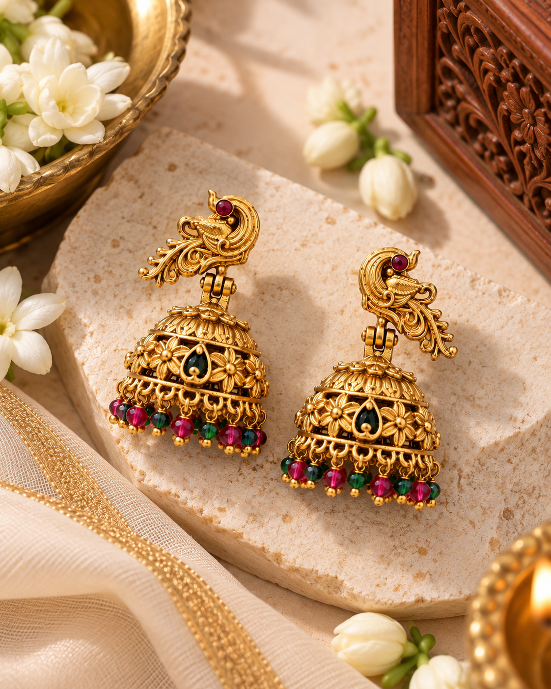 Mahima Peacock Multicolor Jhumkas
