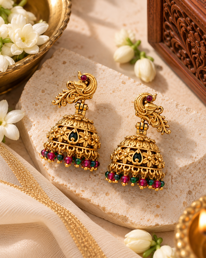 Mahima Peacock Multicolor Jhumkas