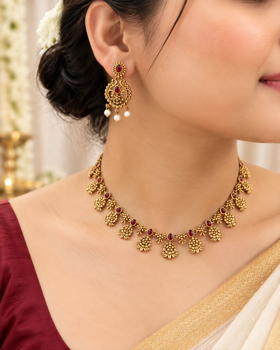 Sanjana Red Necklace Set