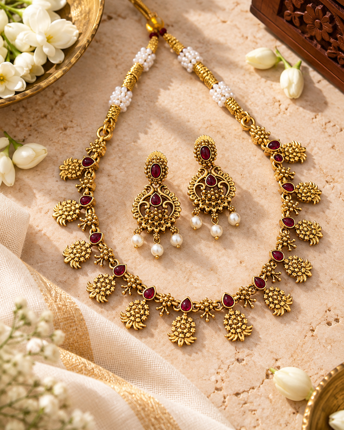 Sanjana Red Necklace Set