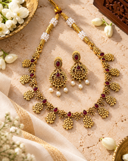 Sanjana Red Necklace Set