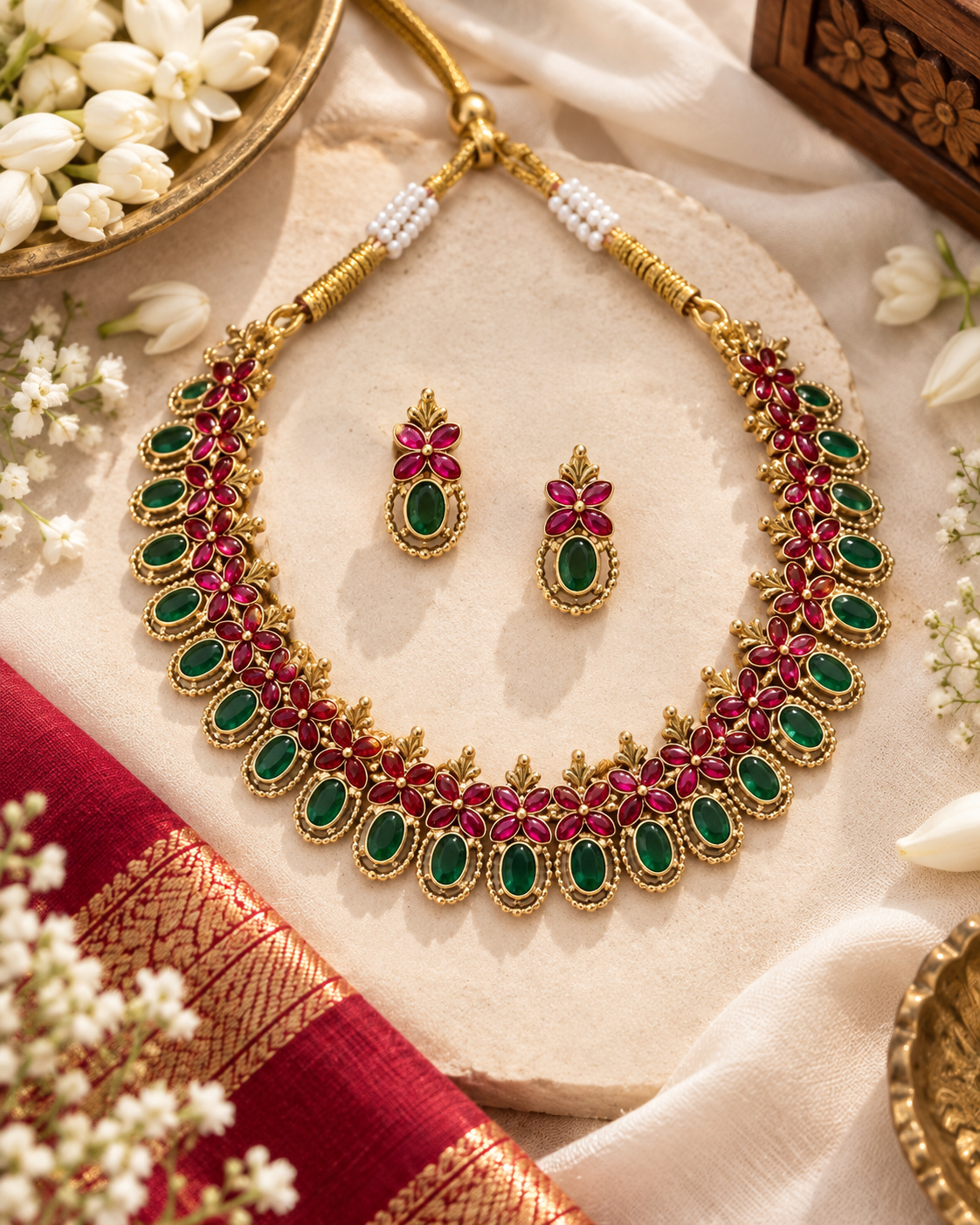 Red & Green Meenakari Necklace Set