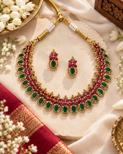 Red & Green Meenakari Necklace Set