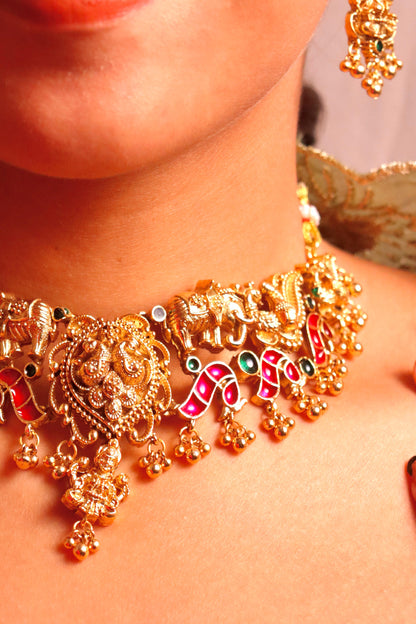 Sridhar Pink Temple Necklace set