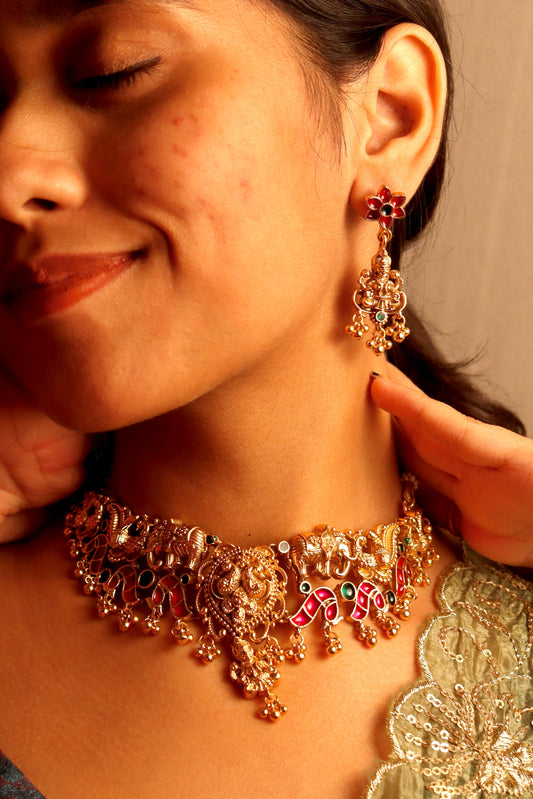 Sridhar Pink Temple Necklace set